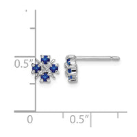 Sterling Silver Rhodium Sapphire & Diamond Post Earrings