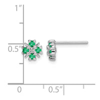 Sterling Silver Rhodium Emerald & Diamond Post Earrings