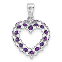 Sterling Silver Rhodium Plated Amethyst Heart Pendant