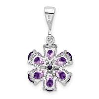 Sterling Silver Rhodium Plated Amethyst and Diamond Flower Pendant