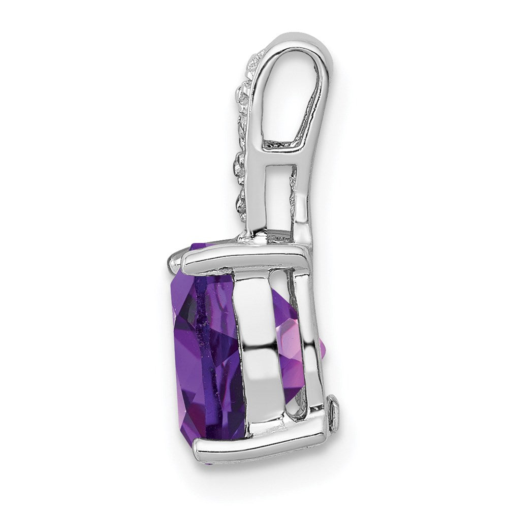 Sterling Silver Rhodium Plated Amethyst and Diamond Pendant
