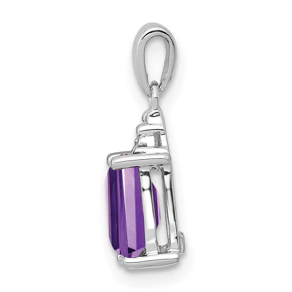 Sterling Silver Rhodium Plated Amethyst and Diamond Pendant