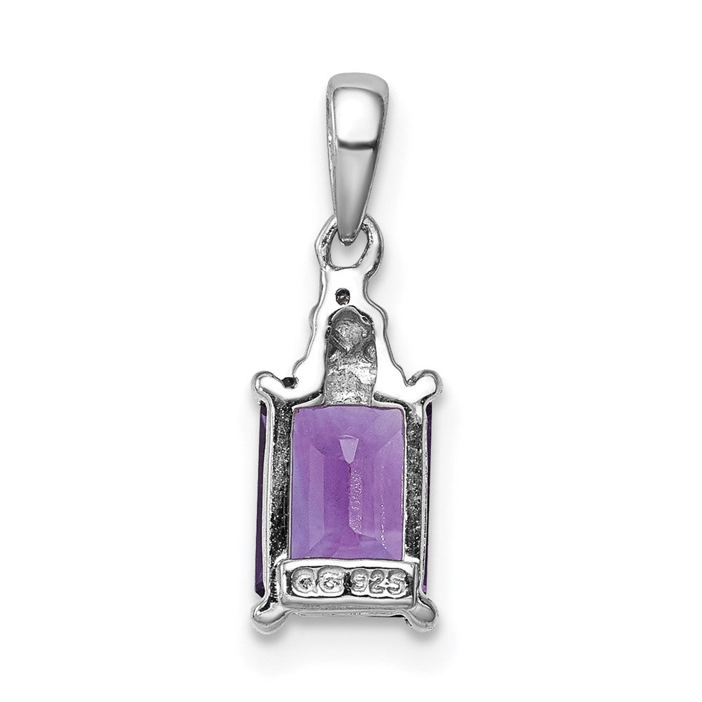 Sterling Silver Rhodium Plated Amethyst and Diamond Pendant