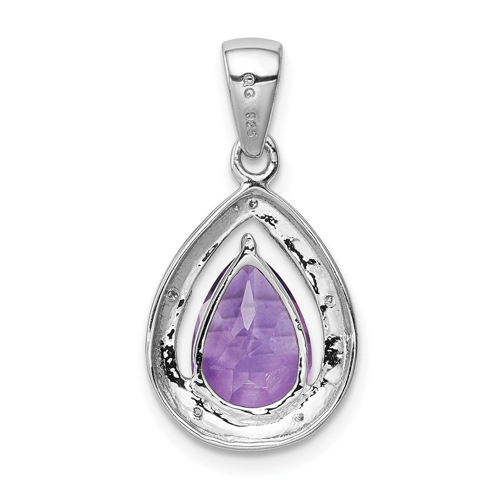 Sterling Silver Rhodium Plated Amethyst and Diamond Pendant