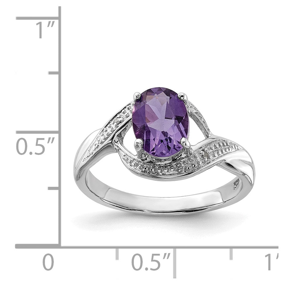 Sterling Silver Rhodium Amethyst Diamond Ring