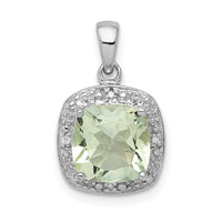 Sterling Silver Rhodium Plated Green Quartz and Diamond Pendant
