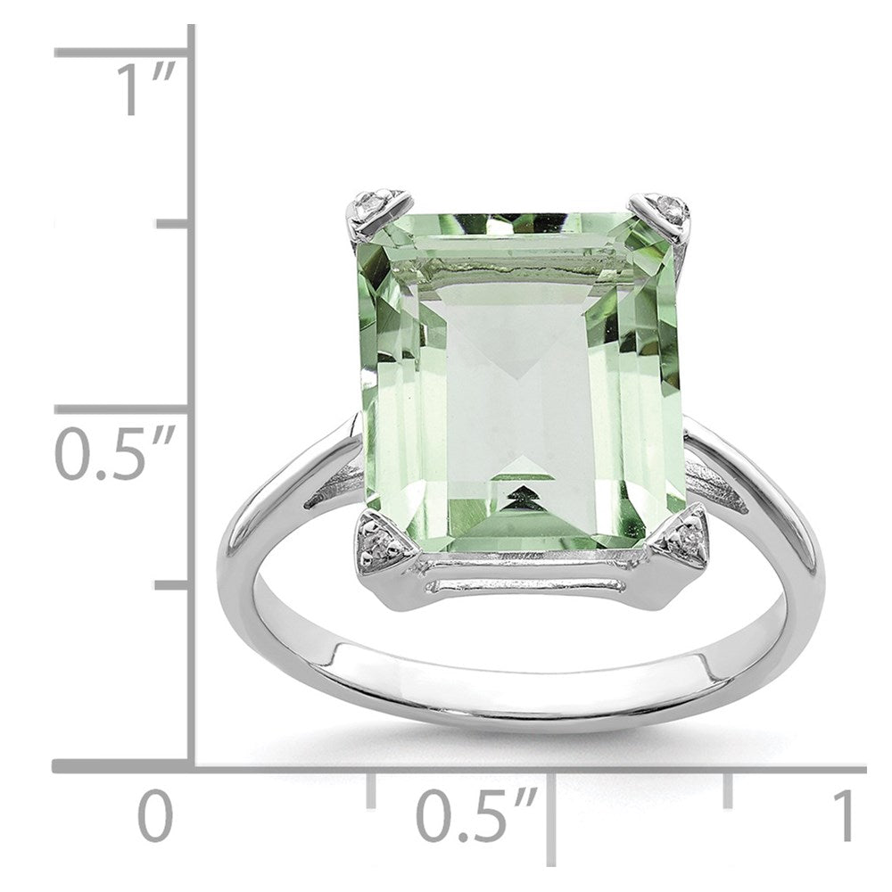 Sterling Silver Rhodium Green Quartz Diamond Ring