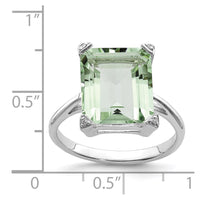 Sterling Silver Rhodium Green Quartz Diamond Ring