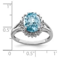 Sterling Silver Rhodium Light Swiss Blue Topaz & Diamond Ring
