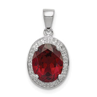 Sterling Silver Rhodium Garnet & Diamond Pendant
