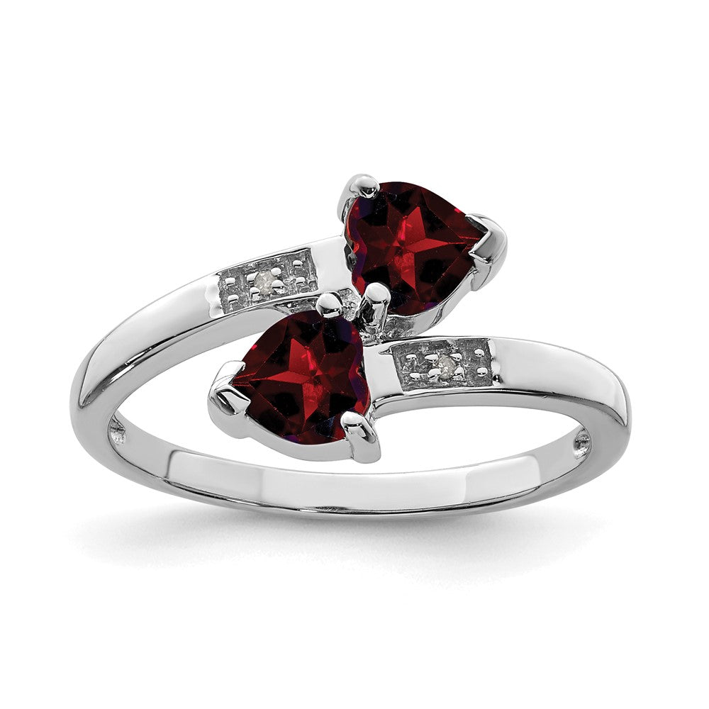 Sterling Silver Rhodium Garnet & Diamond Heart Ring
