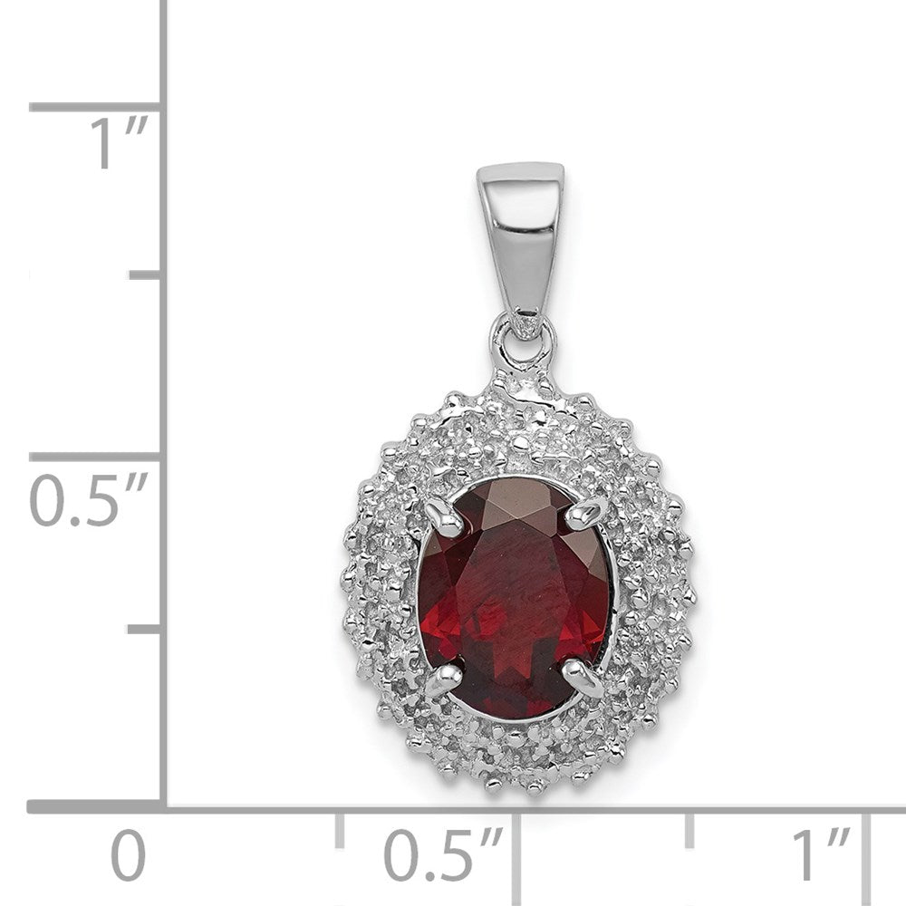 Sterling Silver Rhodium Garnet & Diamond Pendant