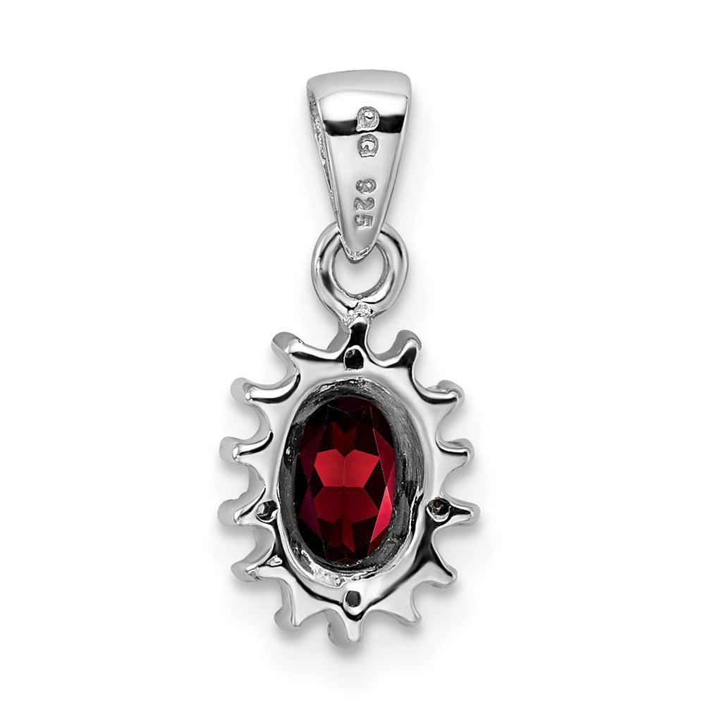 Sterling Silver Rhodium Garnet & Diamond Pendant