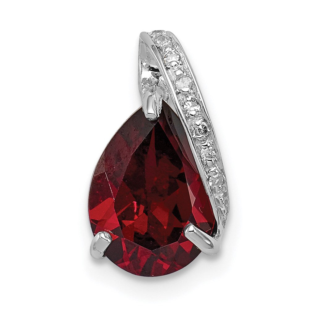 Sterling Silver Rhodium Pear Garnet Pendant