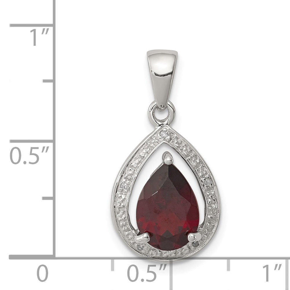 Sterling Silver Rhodium Garnet & Diamond Pendant