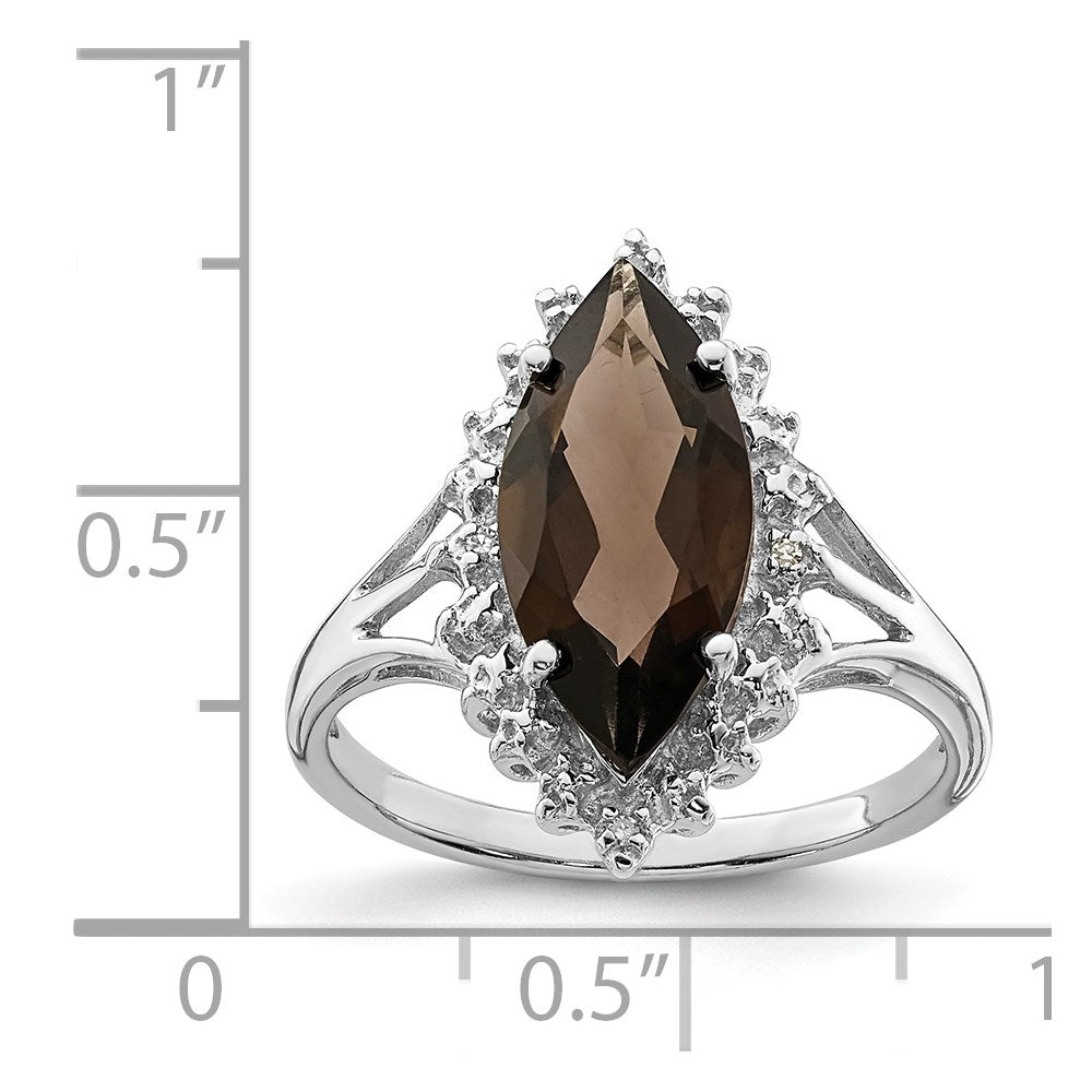 Sterling Silver Rhodium Smoky Quartz Diamond Ring