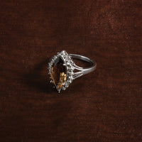 Sterling Silver Rhodium Smoky Quartz Diamond Ring