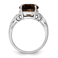 Sterling Silver Rhodium Smoky Quartz Diamond Ring