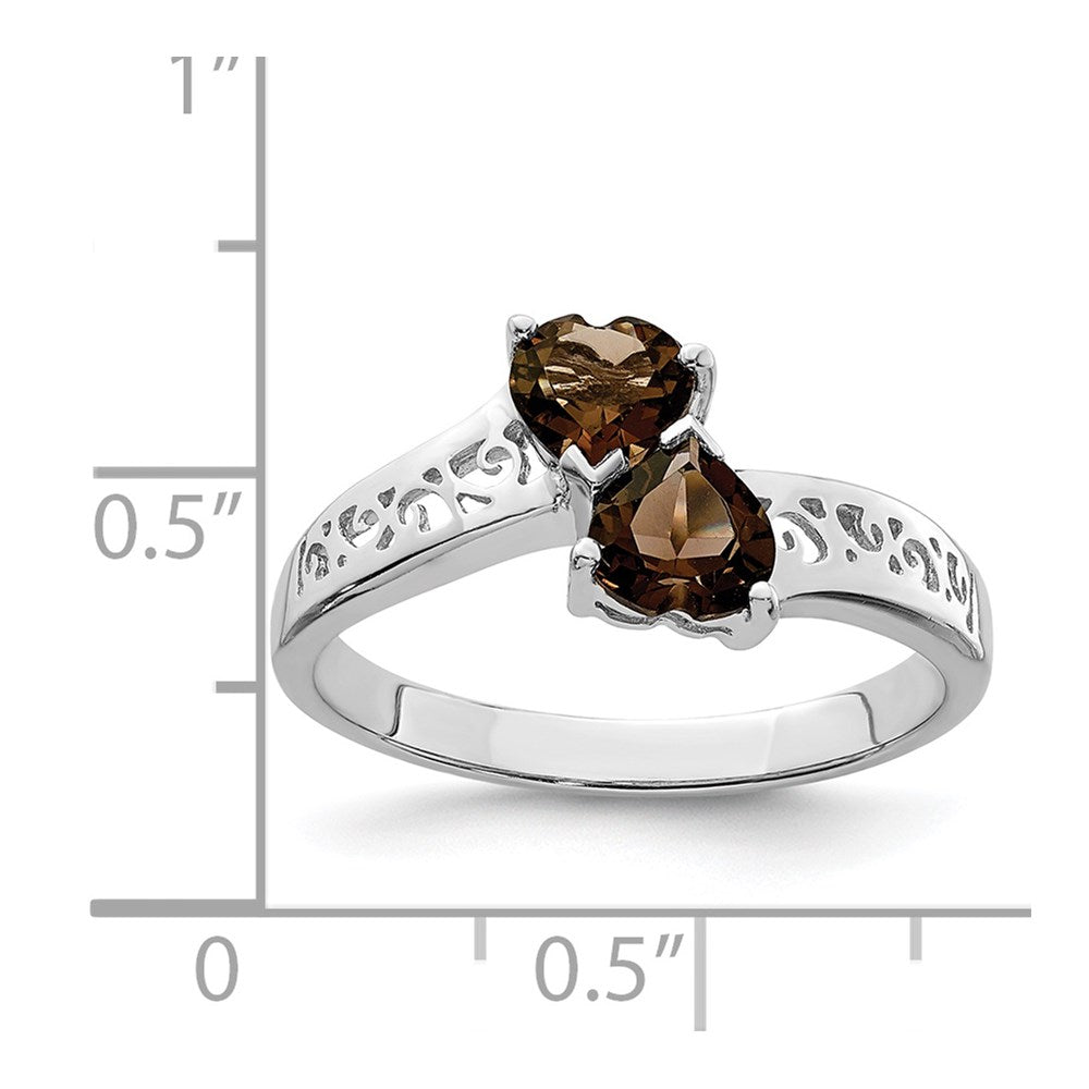 Sterling Silver Rhodium Smoky Quartz Heart Ring