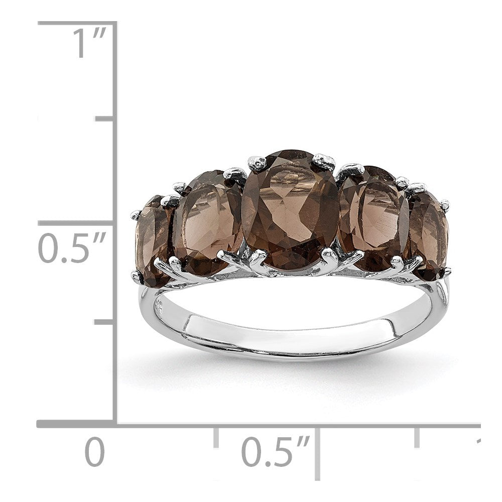 Sterling Silver Rhodium Smoky Quartz Ring