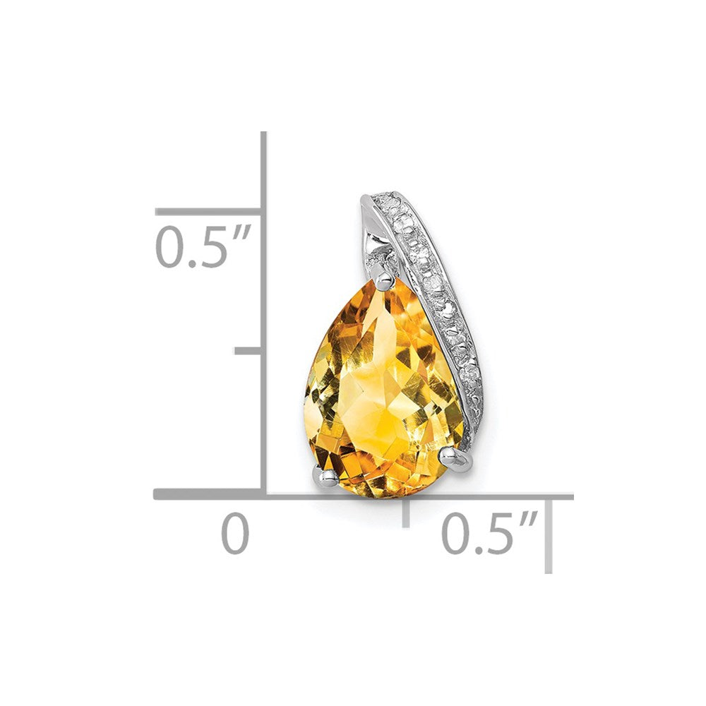 Sterling Silver Rhodium Pear Citrine Pendant