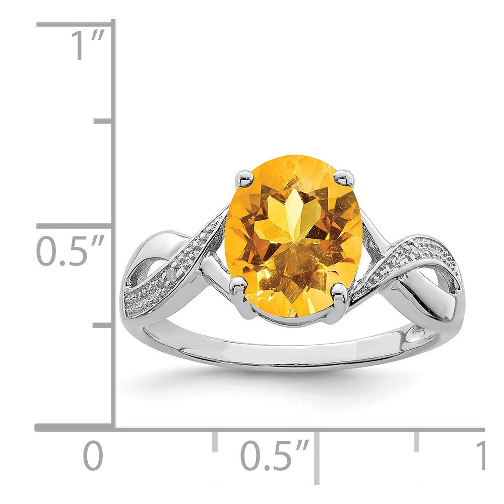 Sterling Silver Rhodium Citrine & Diamond Ring