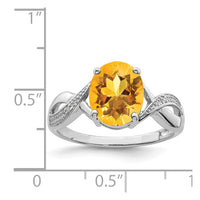 Sterling Silver Rhodium Citrine & Diamond Ring