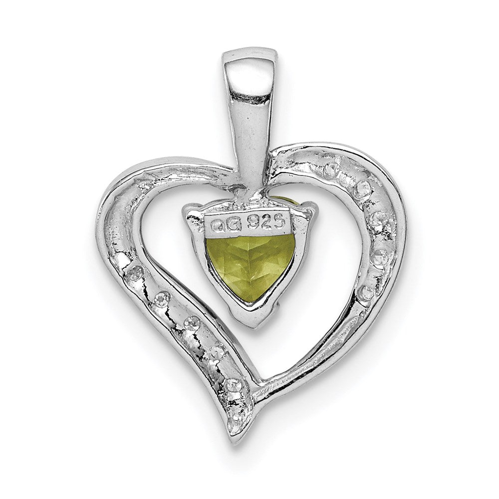 Sterling Silver Rhodium Plated Peridot and Diamond Heart Pendant