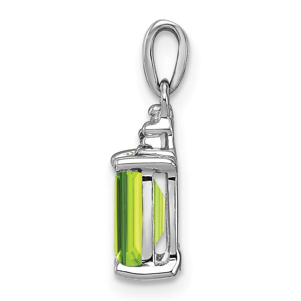 Sterling Silver Rhodium Plated Peridot and Diamond Pendant