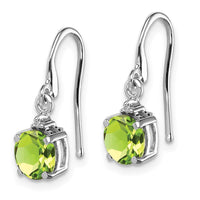 Sterling Silver Rhodium Plated Round Peridot and Diamond Wire Earrings