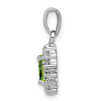 Sterling Silver Rhodium Plated Peridot and Diamond Pendant