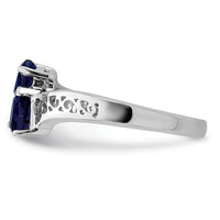 Sterling Silver Rhodium-plated Dark Sapphire Heart Ring