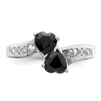 Sterling Silver Rhodium-plated Dark Sapphire Heart Ring
