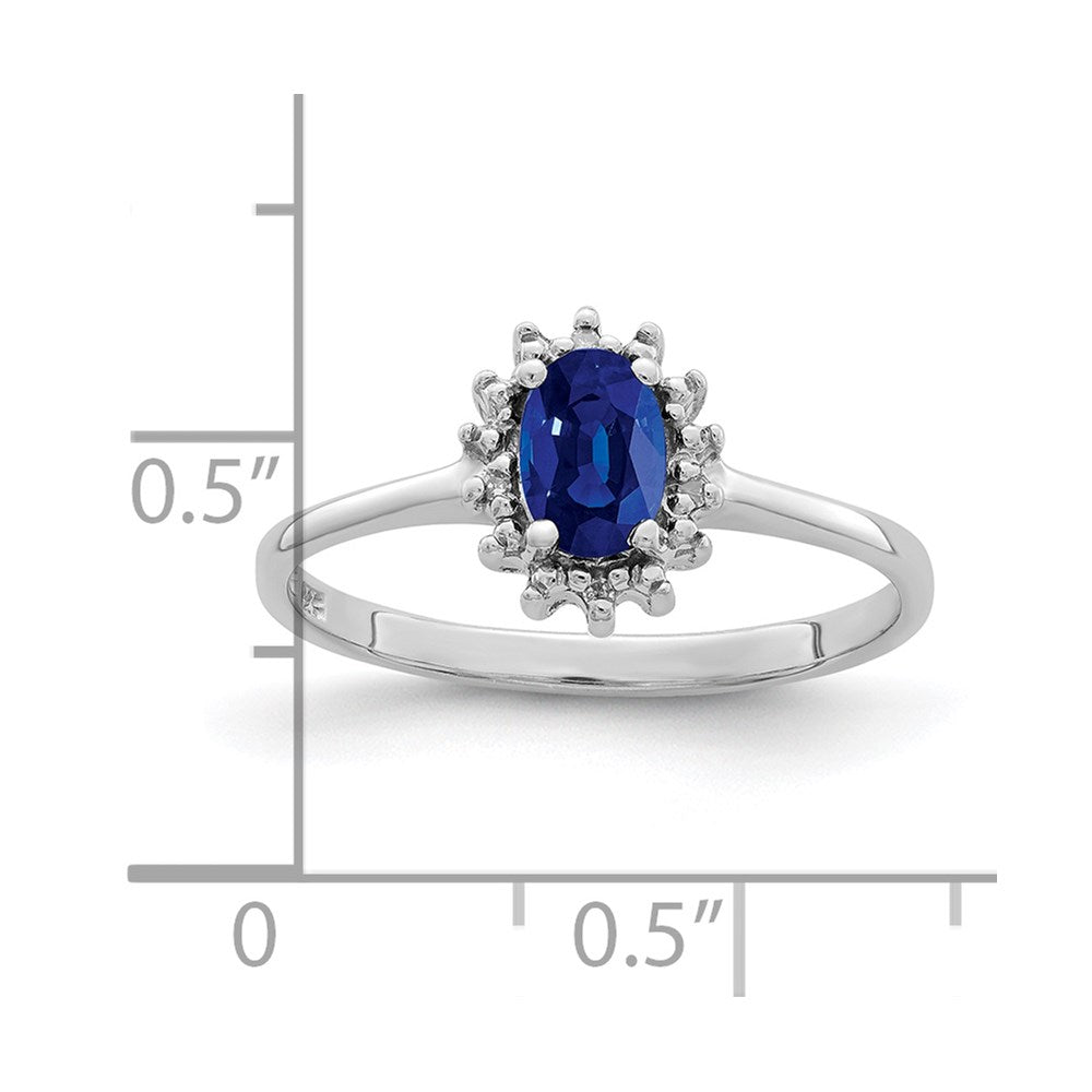 Sterling Silver Rhodium-plated Sapphire Diamond Ring