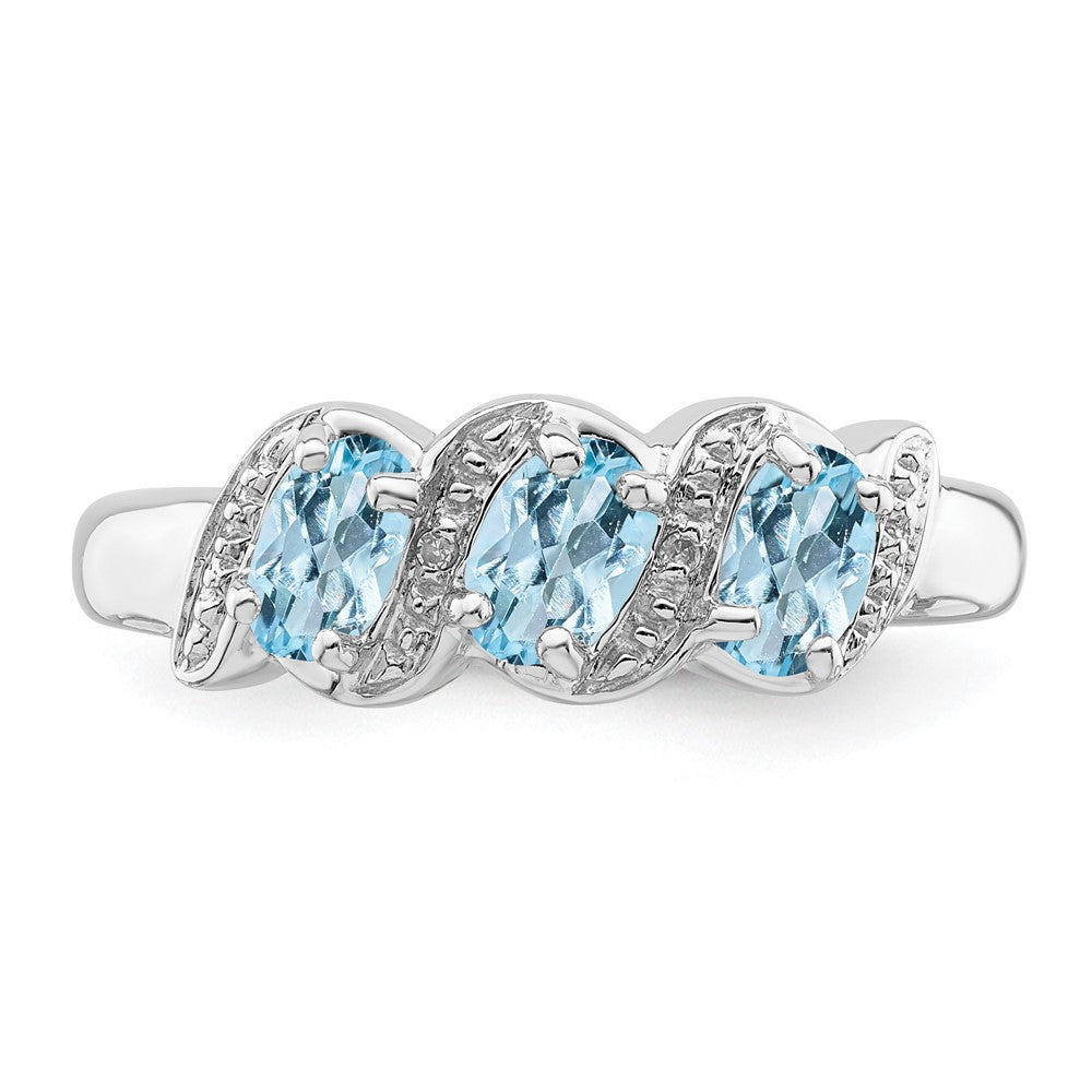 Sterling Silver Rhodium Aqua & Diamond Ring