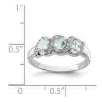 Sterling Silver Rhodium Aqua & Diamond Ring