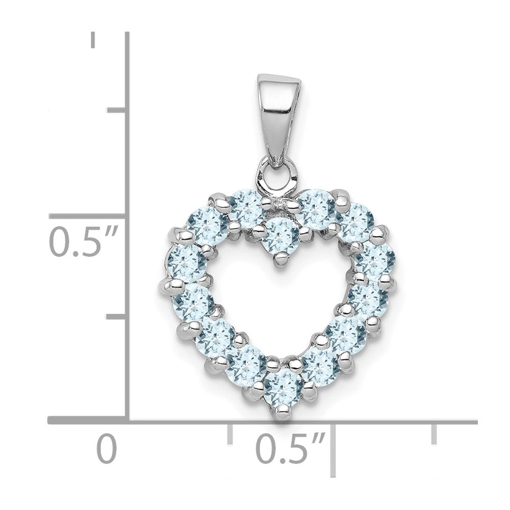 Sterling Silver Rhodium Aqua Heart Pendant