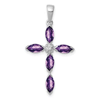 Sterling Silver Rhodium Plated Amethyst Diamond Pendant