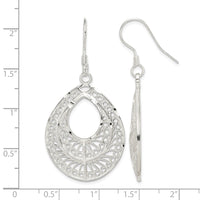 Sterling Silver Polished Textured D/C Filigree Teardrop Dangle Earrings