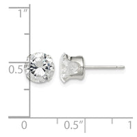 Sterling Silver 7mm Round Snap Set CZ Stud Earrings