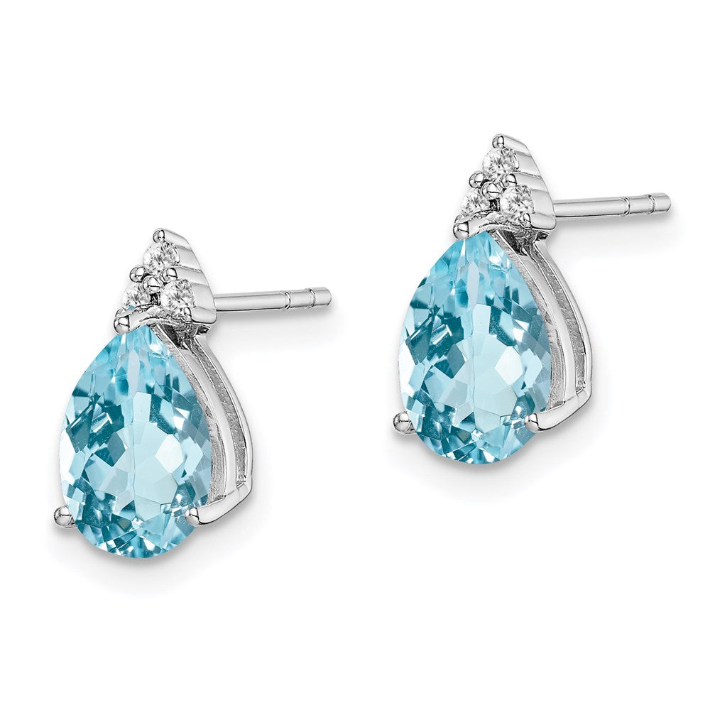 Sterling Silver Rhodium Plated Diamond and Blue Topaz Post Earrings