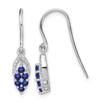 Sterling Silver Rhodium Diamond & Sapphire Shepherd Hook Earrings