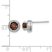 Sterling Silver Rhodium-plated Diamond and Smoky Quartz Earrings