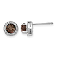 Sterling Silver Rhodium-plated Diamond and Smoky Quartz Earrings