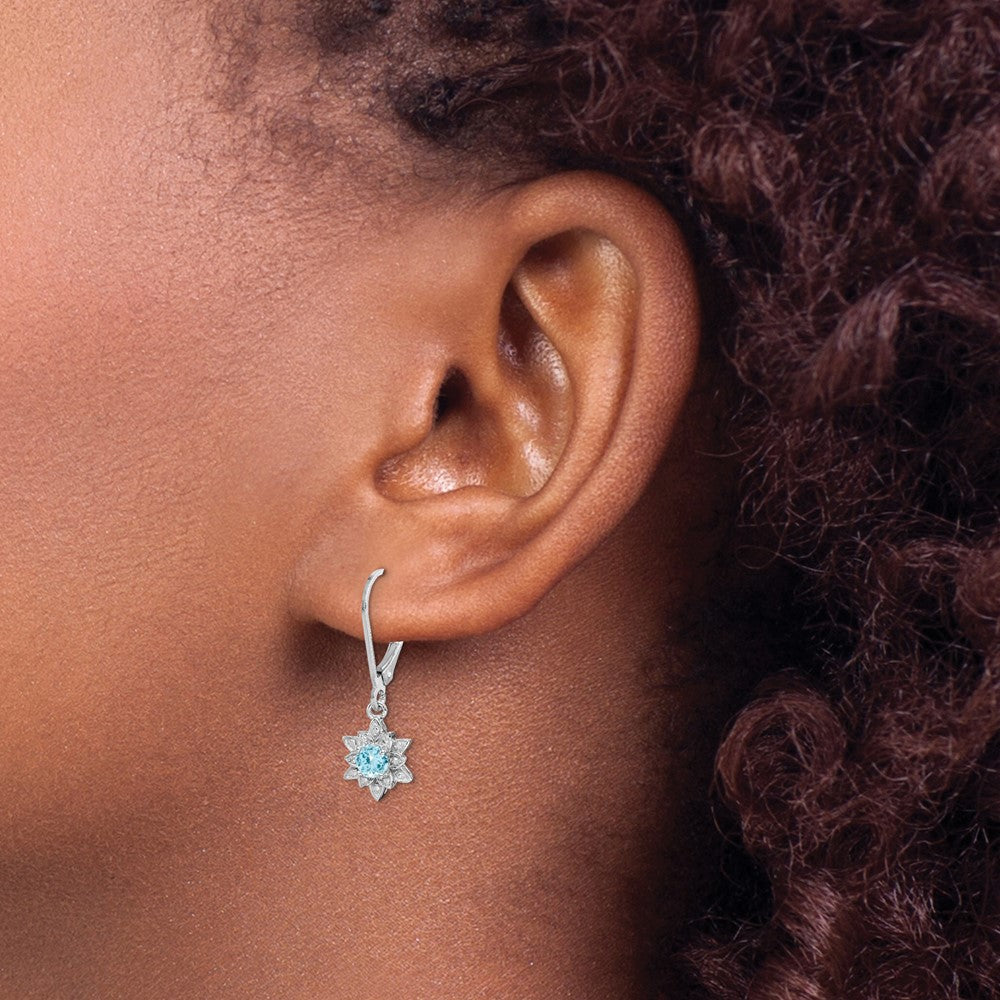 Sterling Silver Rhodium-plated Diamond and Blue Topaz Earrings