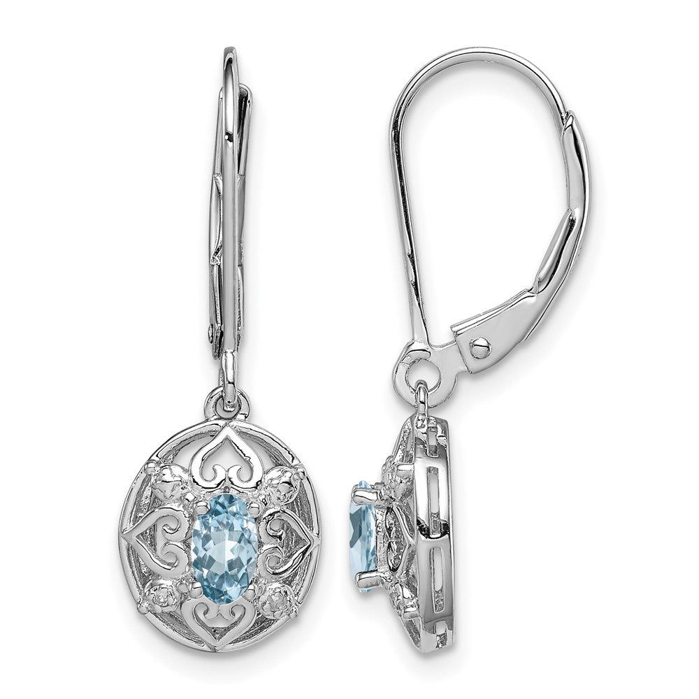 Sterling Silver Rhodium-plated Blue Topaz Diamond Earrings