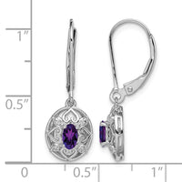 Sterling Silver Rhodium-plated Amethyst and Diamond Earrings