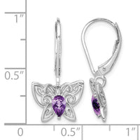 Sterling Silver Rhodium-plated Amethyst and Diamond Butterfly Earrings
