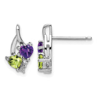 Sterling Silver Rhodium-plated Amethyst Peridot Diamond Earrings