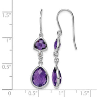 Sterling Silver Rhodium Plated Diamond and Amethyst Dangle Earrings